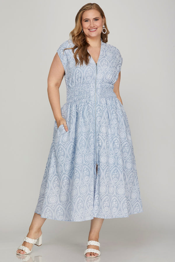 Emersyn Eyelet Print Midi Dress, Light Blue | Extended Sizes