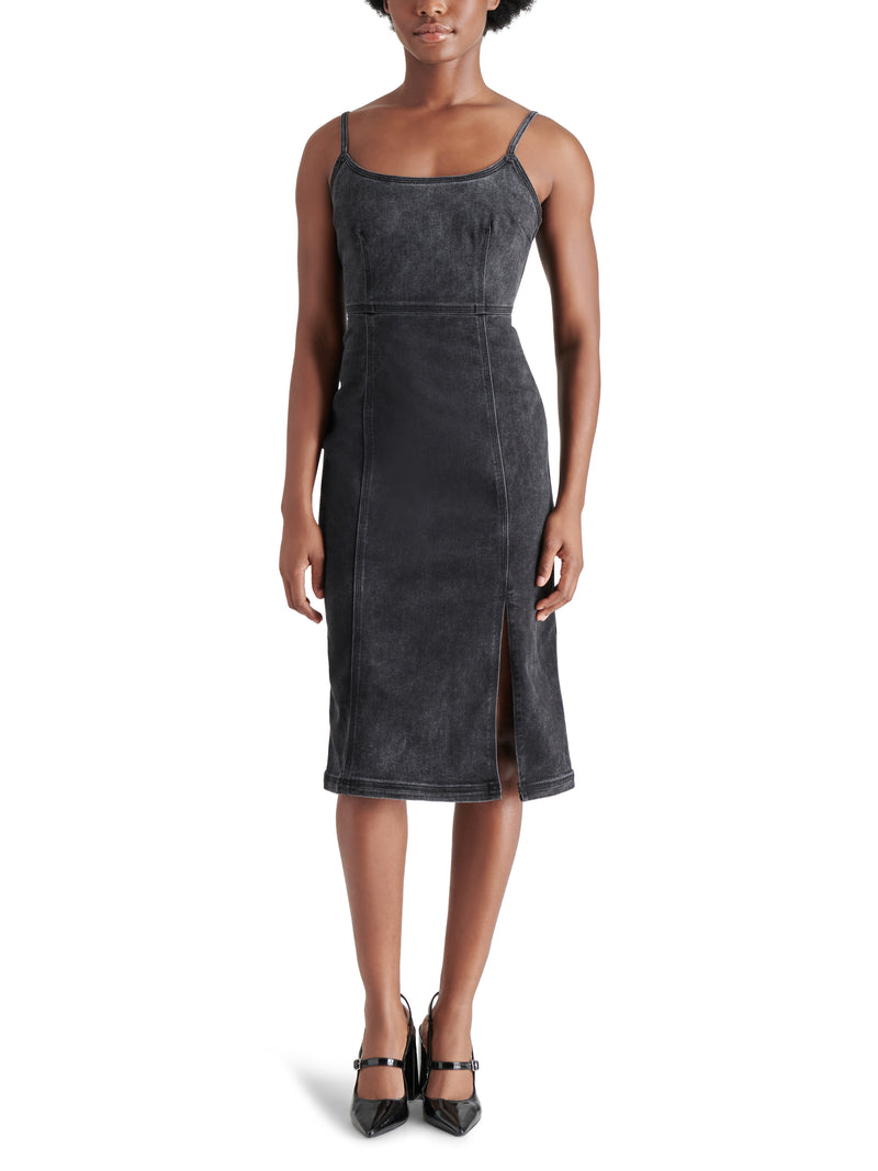 Giselle Fitted Denim Dress, Washed Black | Steve Madden