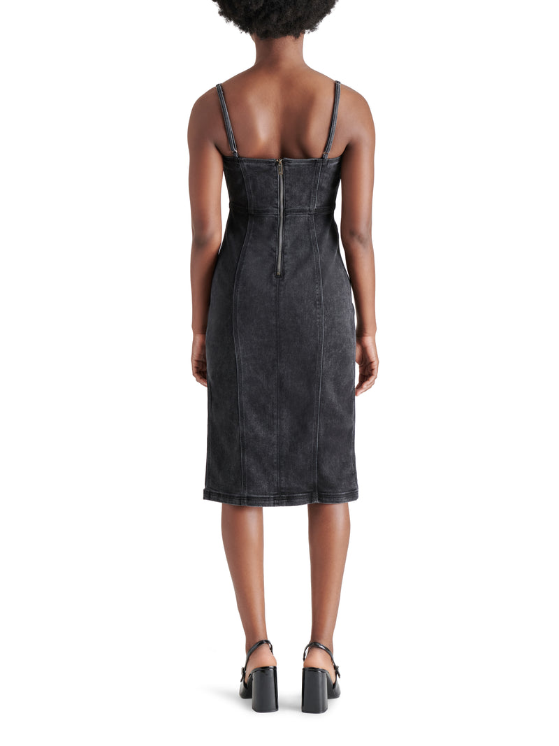 Giselle Fitted Denim Dress, Washed Black | Steve Madden