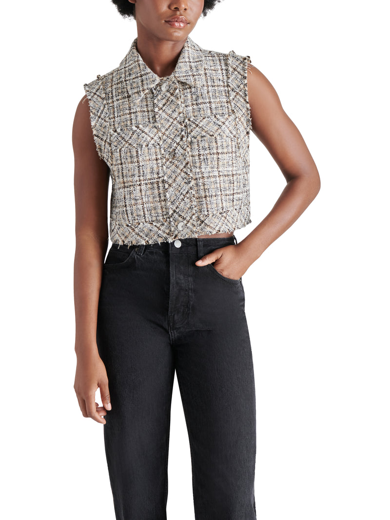 Bijou Tweed Vest, Khaki | Steve Madden