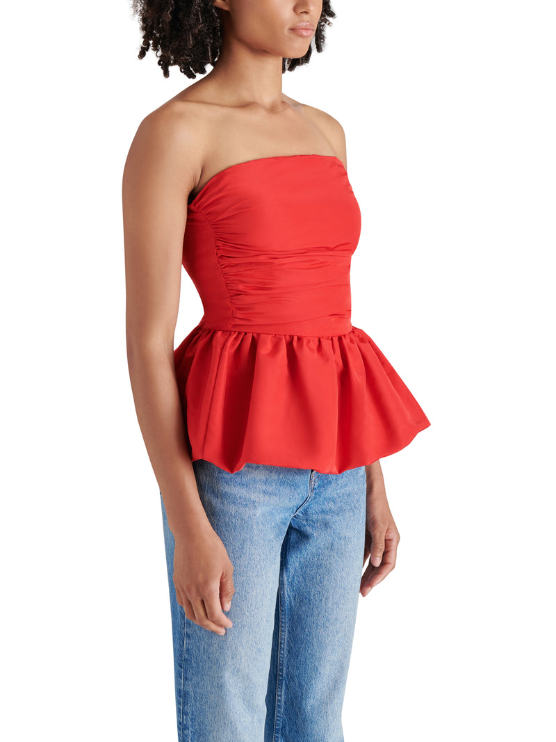 Amari Strapless Bubble Hem Top, Red | Steve Madden