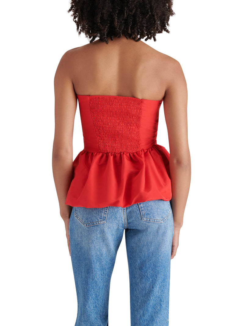 Amari Strapless Bubble Hem Top, Red | Steve Madden