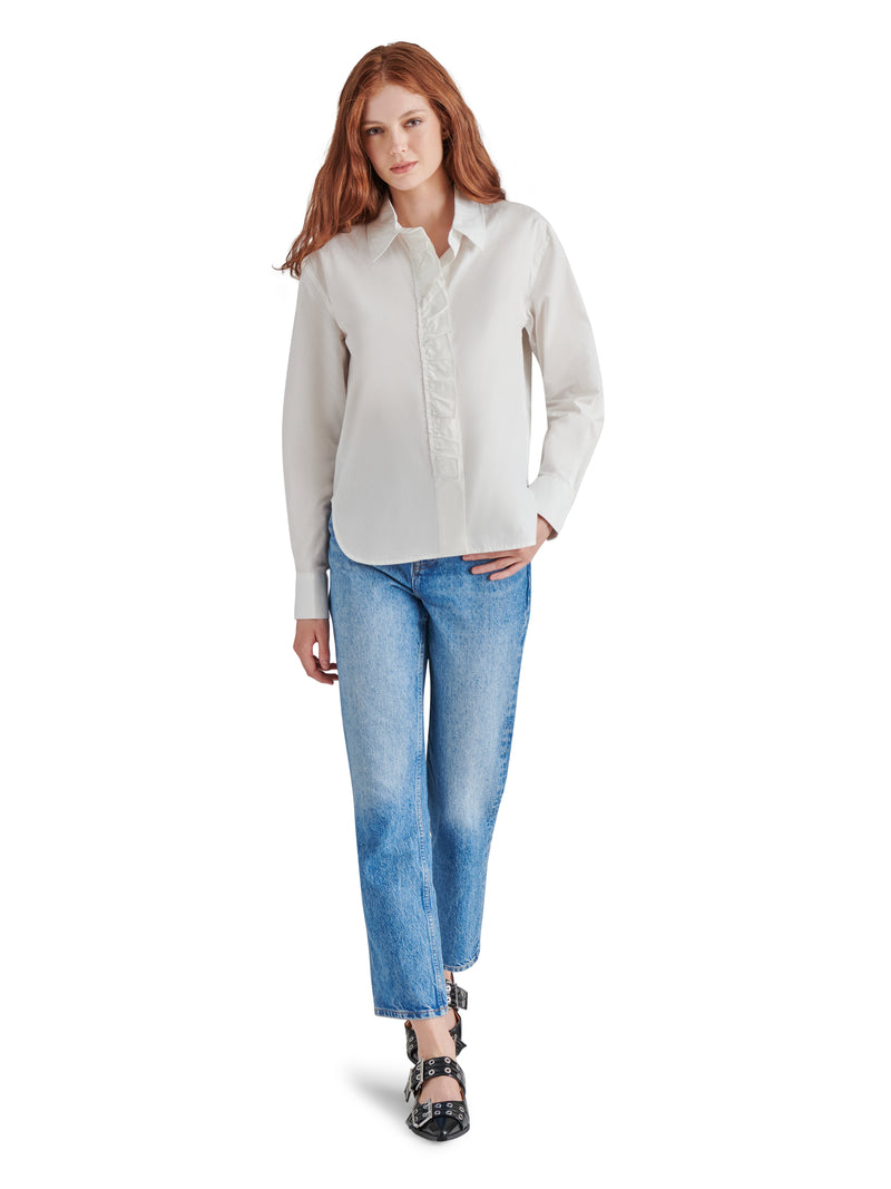 Merida Ruffled Shirt, Whisper White | Steve Madden