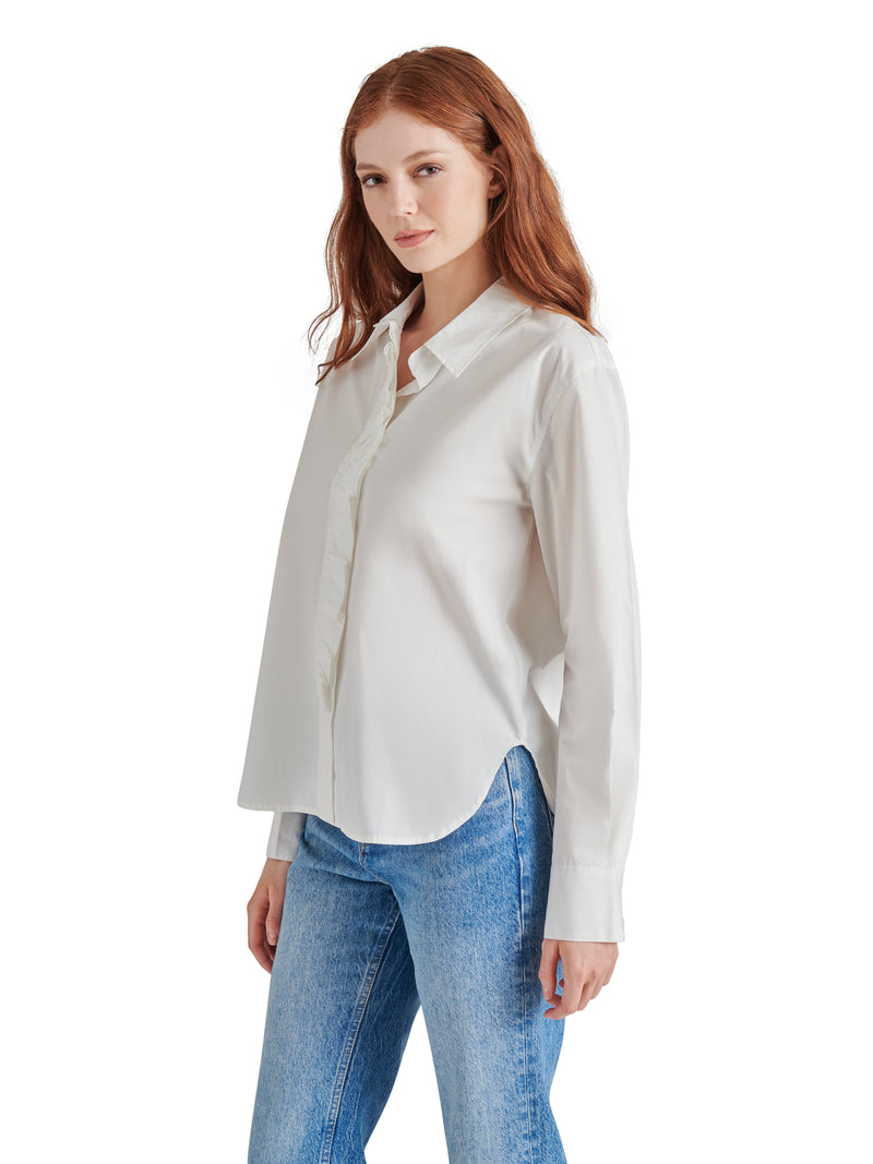 Merida Ruffled Shirt, Whisper White | Steve Madden