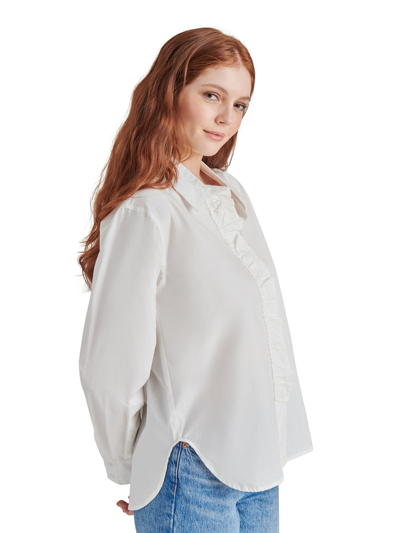 Merida Ruffled Shirt, Whisper White | Steve Madden