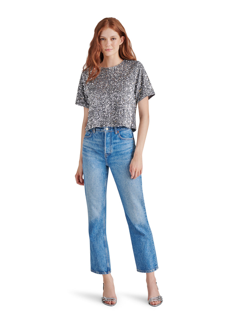 Cressa Sequin Velvet Top, Grey | Steve Madden