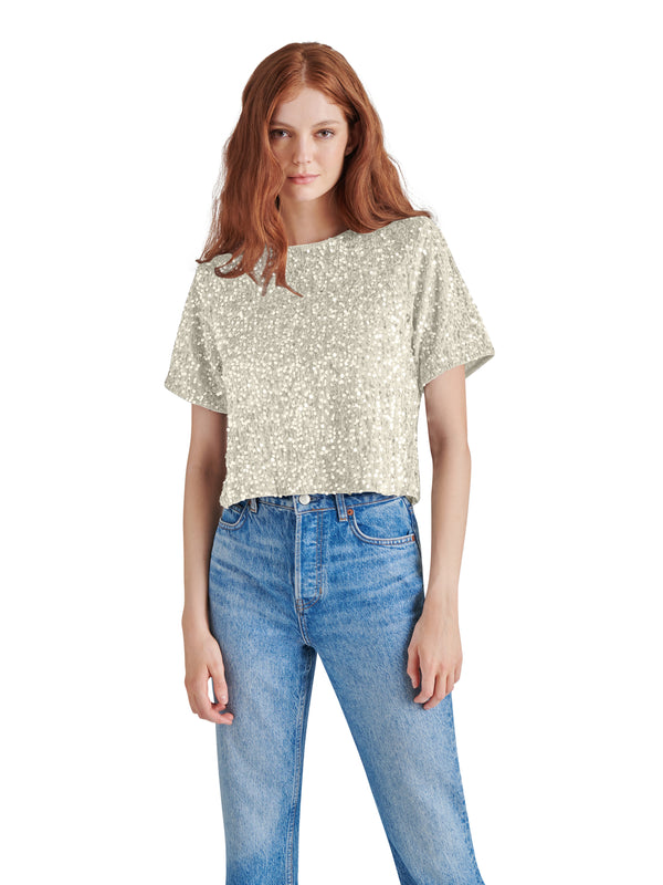 Cressa Sequin Velvet Top, Ivory | Steve Madden