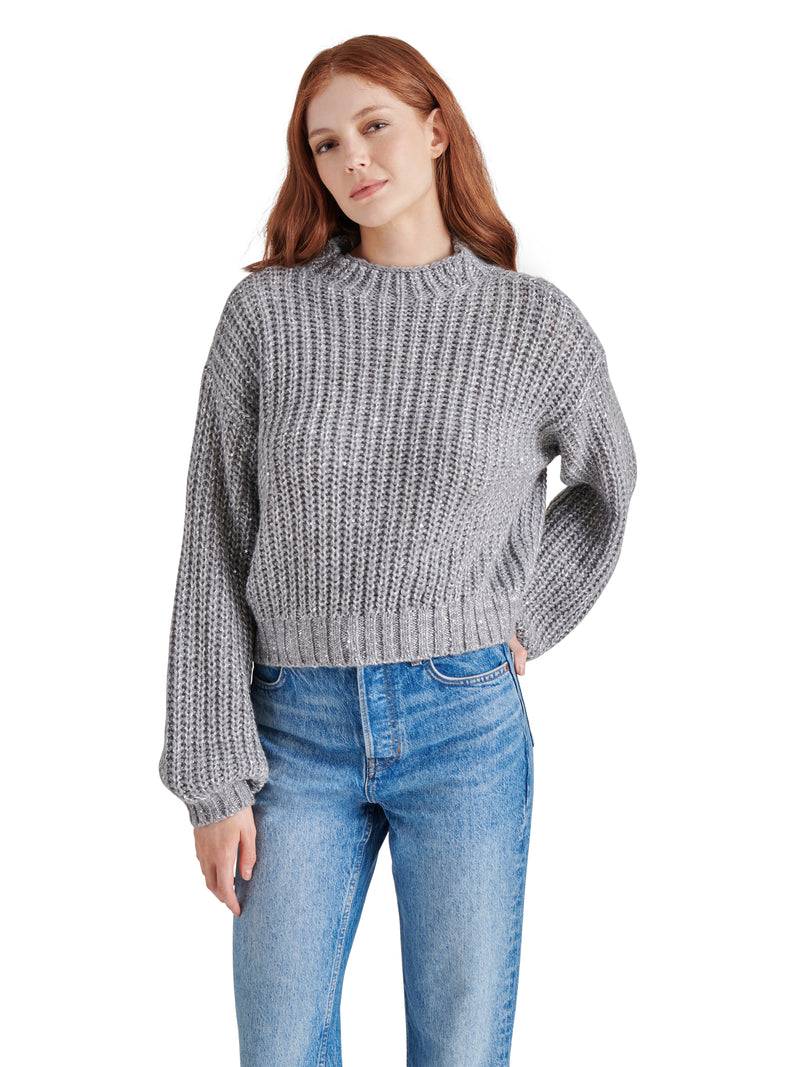 Martina Sequined Sweater, Heather Grey | Steve Madden