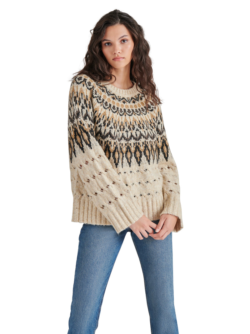 Suzette Fair Isle Sweater, Brown Multi | Steve Madden