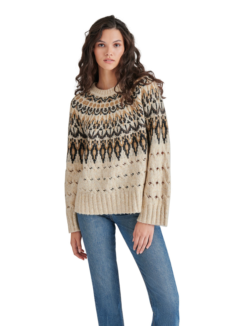 Suzette Fair Isle Sweater, Brown Multi | Steve Madden