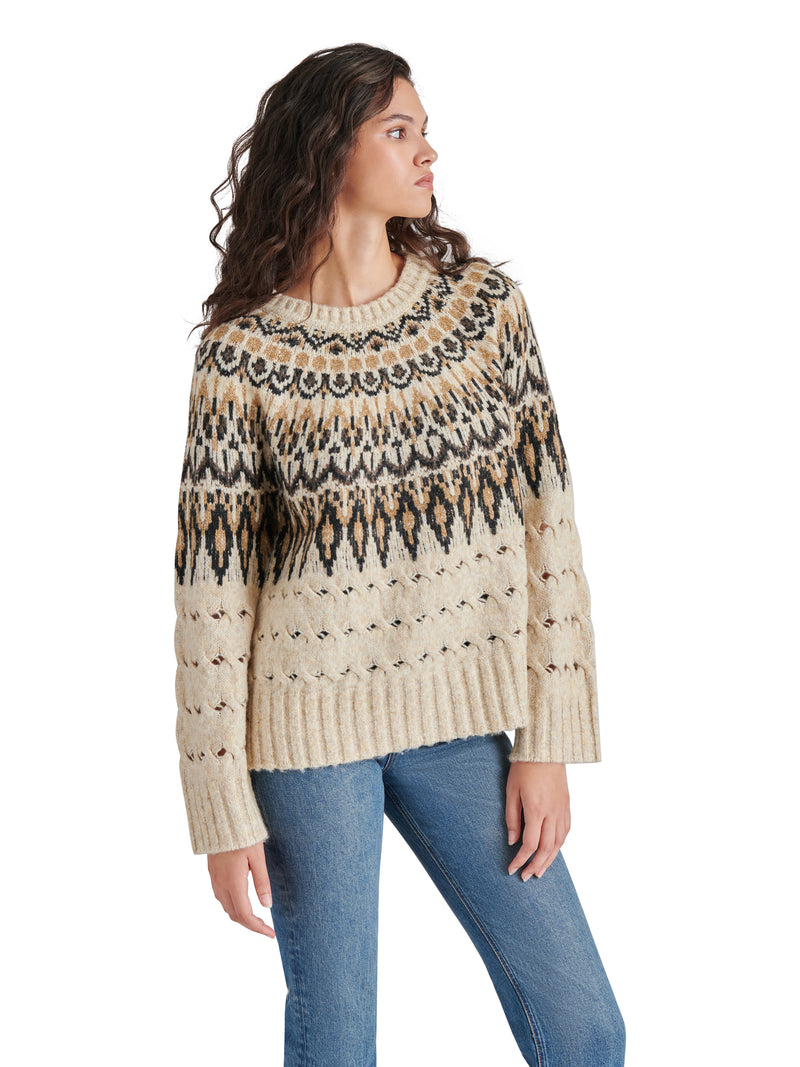 Suzette Fair Isle Sweater, Brown Multi | Steve Madden