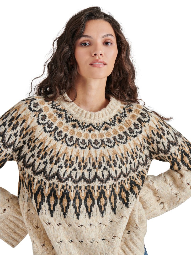 Suzette Fair Isle Sweater, Brown Multi | Steve Madden