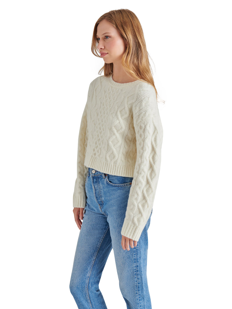 Kessie Cable Knit Sweater, Whisper White | Steve Madden