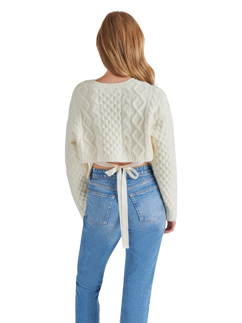 Kessie Cable Knit Sweater, Whisper White | Steve Madden