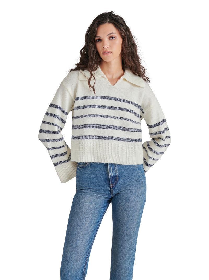 Esther Striped Sweater, Cloud Cream | Steve Madden