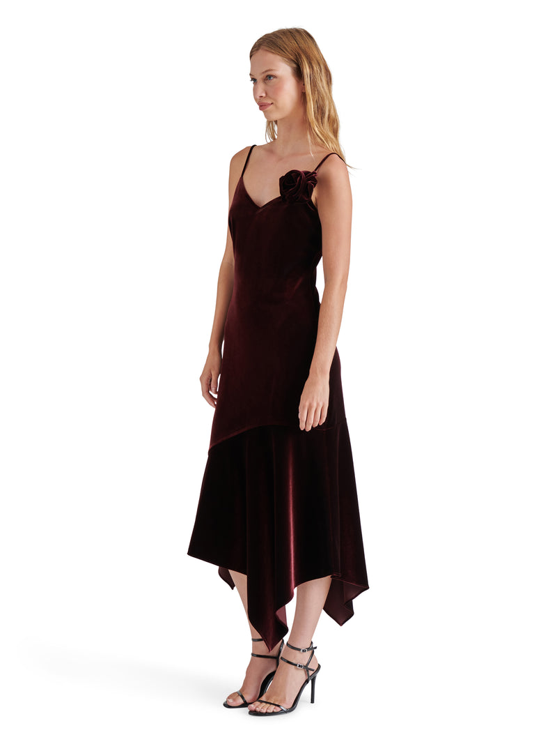 Lucille Velvet Dress, Wine | Steve Madden