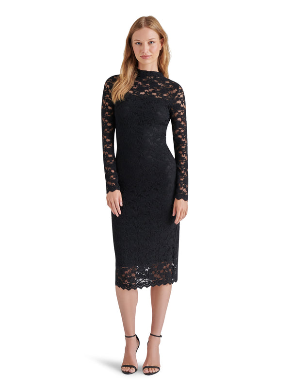 Vivienne Lace Midi Dress, Black | Steve Madden