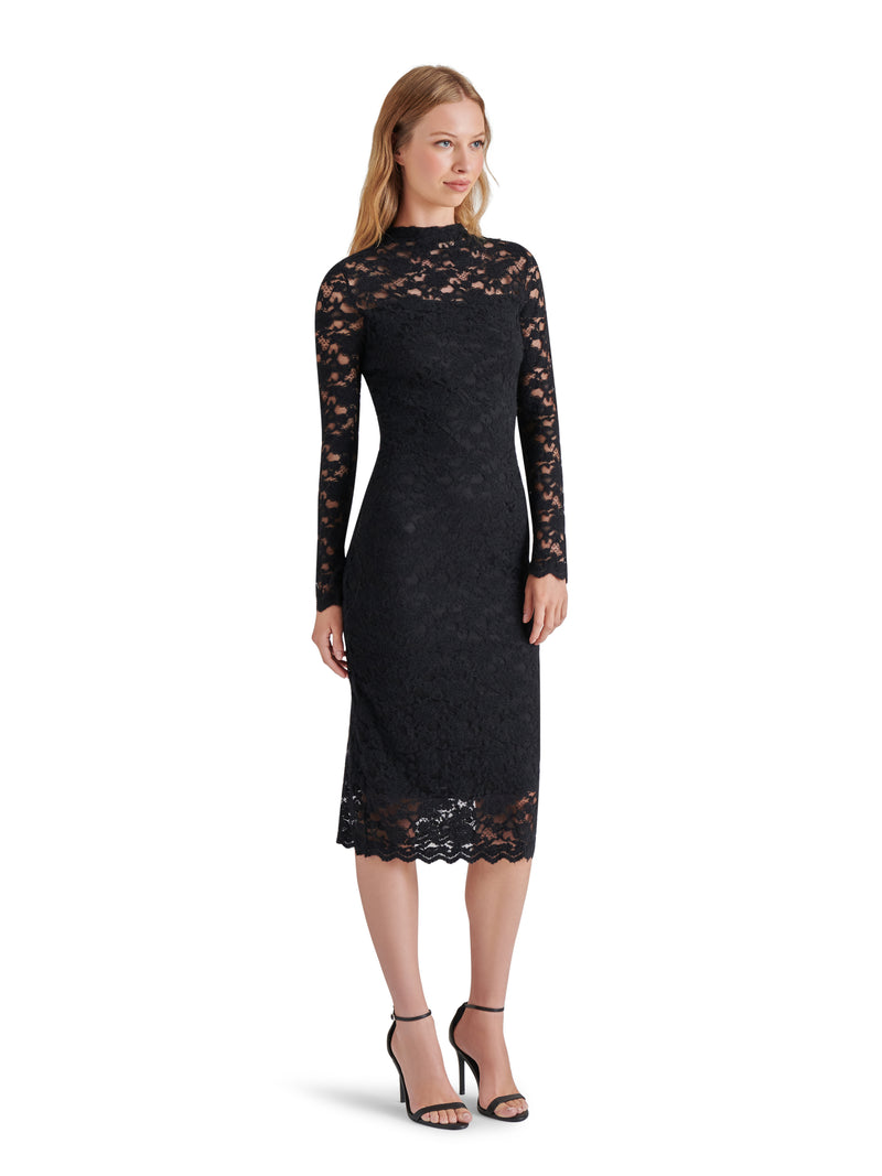 Vivienne Lace Midi Dress, Black | Steve Madden