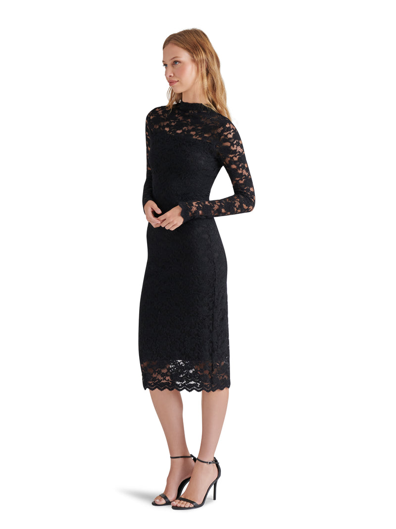 Vivienne Lace Midi Dress, Black | Steve Madden