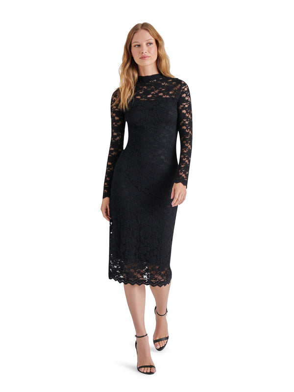 Vivienne Lace Midi Dress, Black | Steve Madden