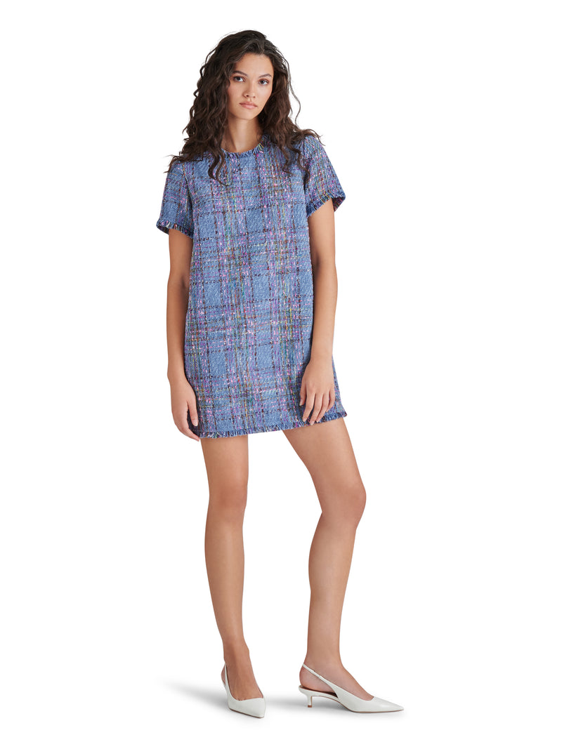 Ria Tweed Dress, Blue Multi | Steve Madden