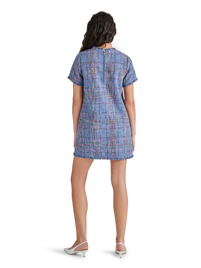 Ria Tweed Dress, Blue Multi | Steve Madden