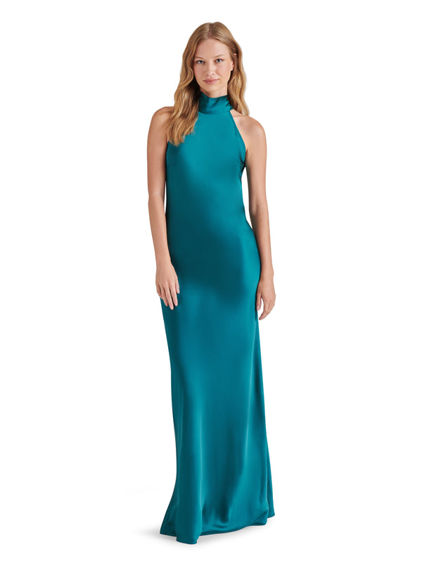 Lara Satin Bias Cut Dress, Deep Teal | Steve Madden