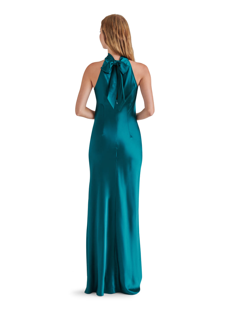 Lara Satin Bias Cut Dress, Deep Teal | Steve Madden