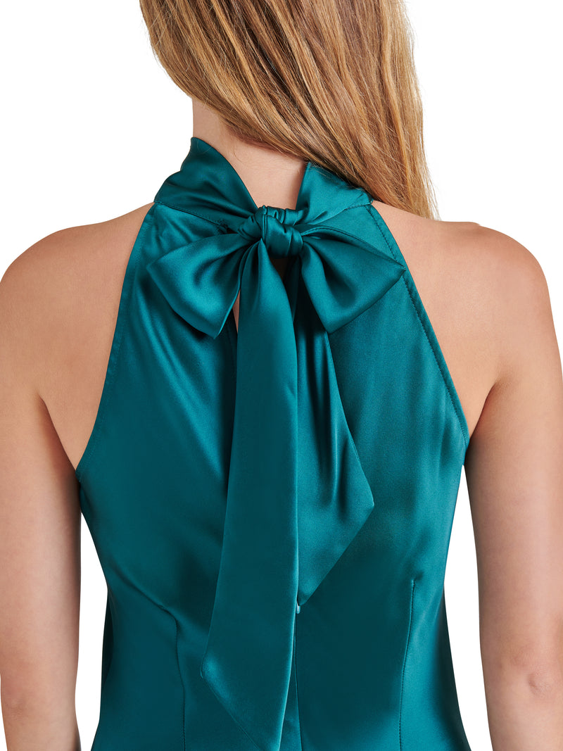 Lara Satin Bias Cut Dress, Deep Teal | Steve Madden