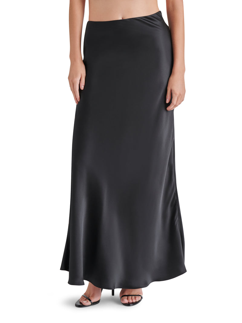 Jeannie Satin Maxi Skirt, Black | Steve Madden