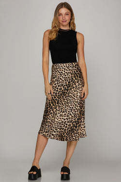 Alina Satin Leopard Print Skirt, Mocha