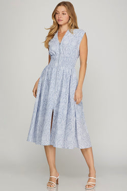 Emersyn Eyelet Print Midi Dress, Light Blue