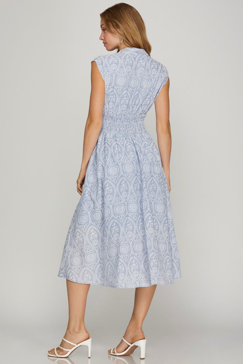 Emersyn Eyelet Print Midi Dress, Light Blue