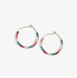 Victoria Mixed Bead Hoop Earrings, Teal/Coral/Purple | Ink + Alloy