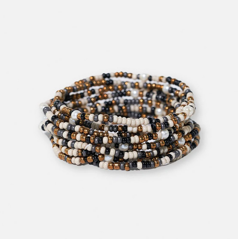 Set of 10 Confetti Beaded Bracelets, Black & Gold | Ink + Alloy