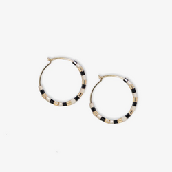 Victoria Mixed Bead Hoop Earrings, Black/Gold | Ink + Alloy