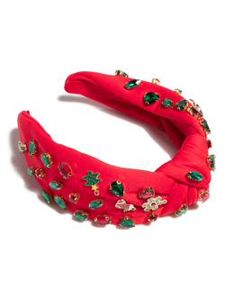 Merry Rhinestone Studded Headband, Red