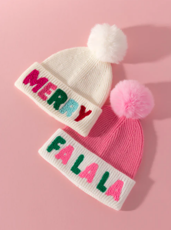 Merry Graphic Knit Hat, Ivory