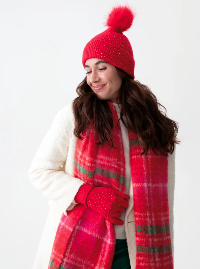 Renata Plaid Scarf, Red Multi