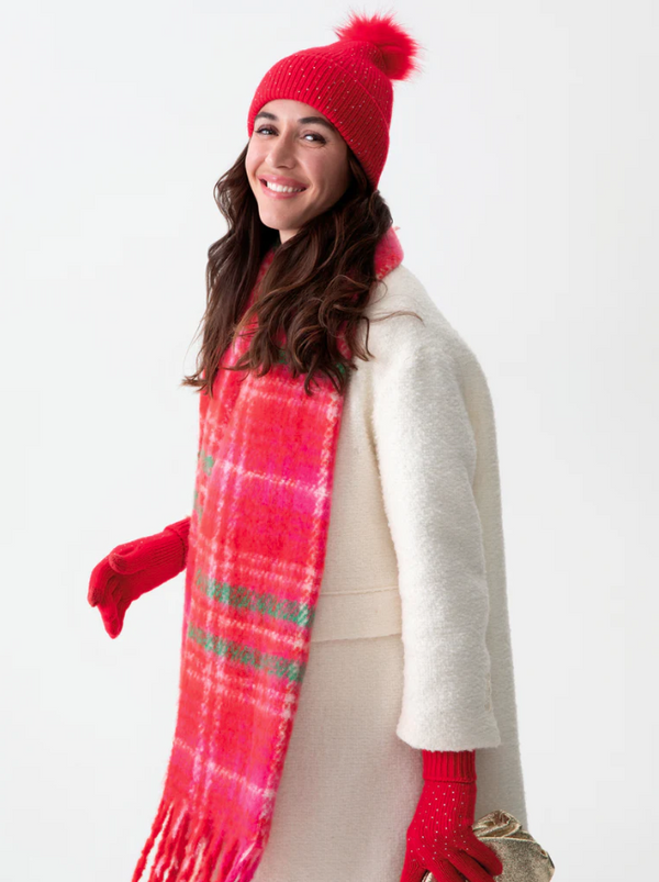 Renata Plaid Scarf, Red Multi