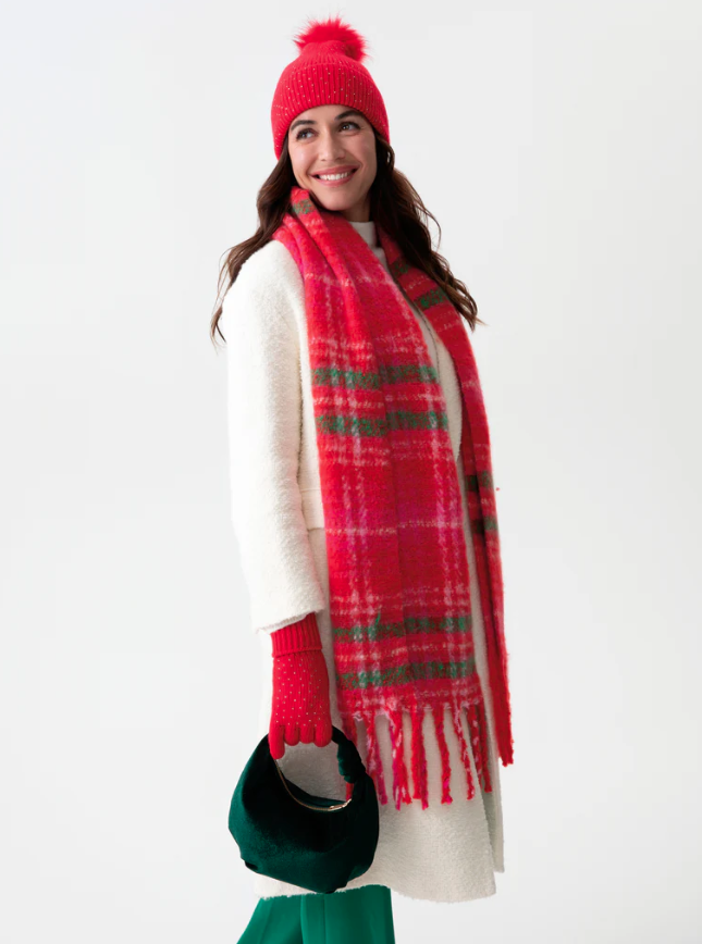 Renata Plaid Scarf, Red Multi