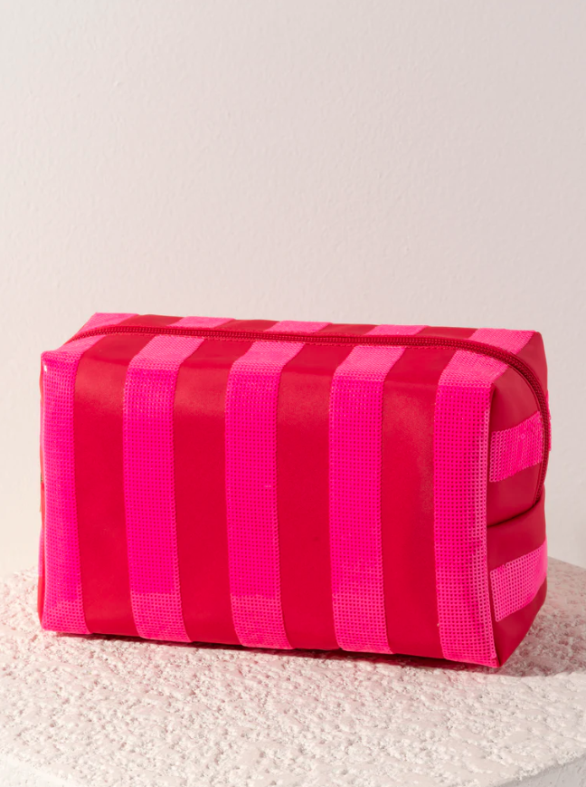 Cara Large Stripe Zip Pouch, Pink/Red