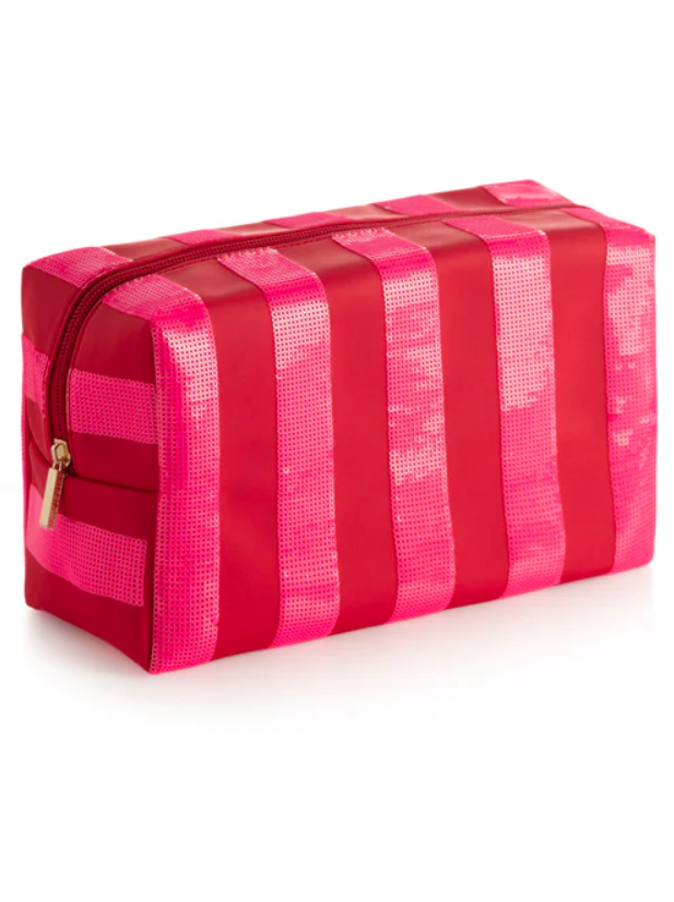 Cara Large Stripe Zip Pouch, Pink/Red