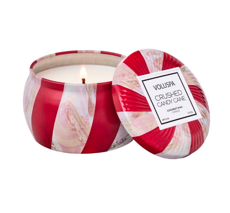 Seasonal Mini Tin Candle, Crushed Candy Cane | Voluspa