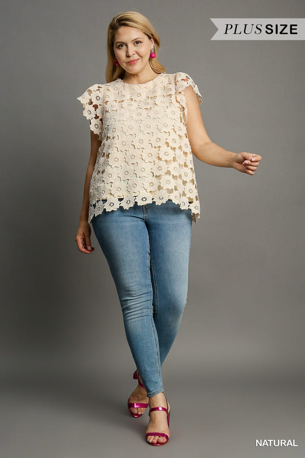 Lennon Floral Lace Round Neck Top, Natural | Plus Size