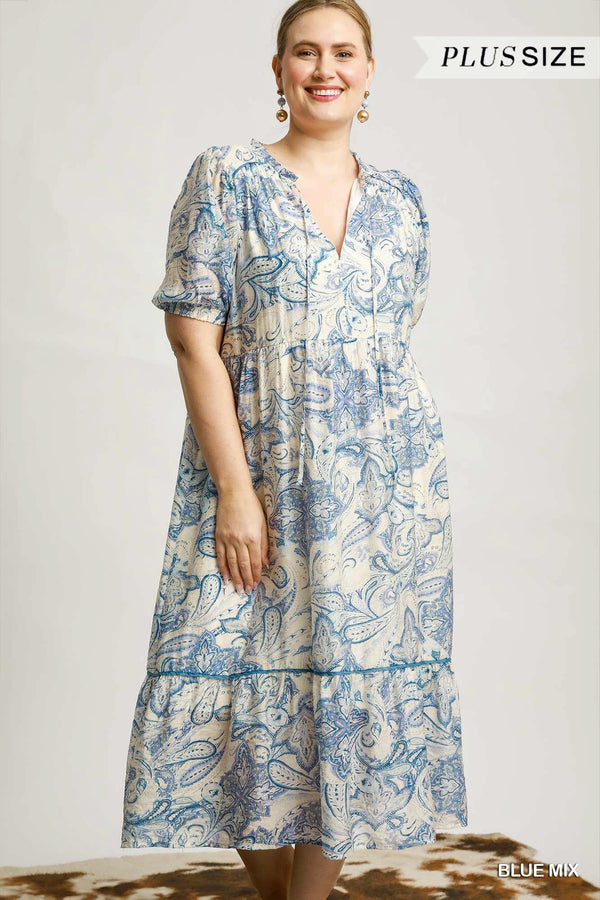 Callie Paisley Print Midi Dress, Blue Mix | Extended Sizes