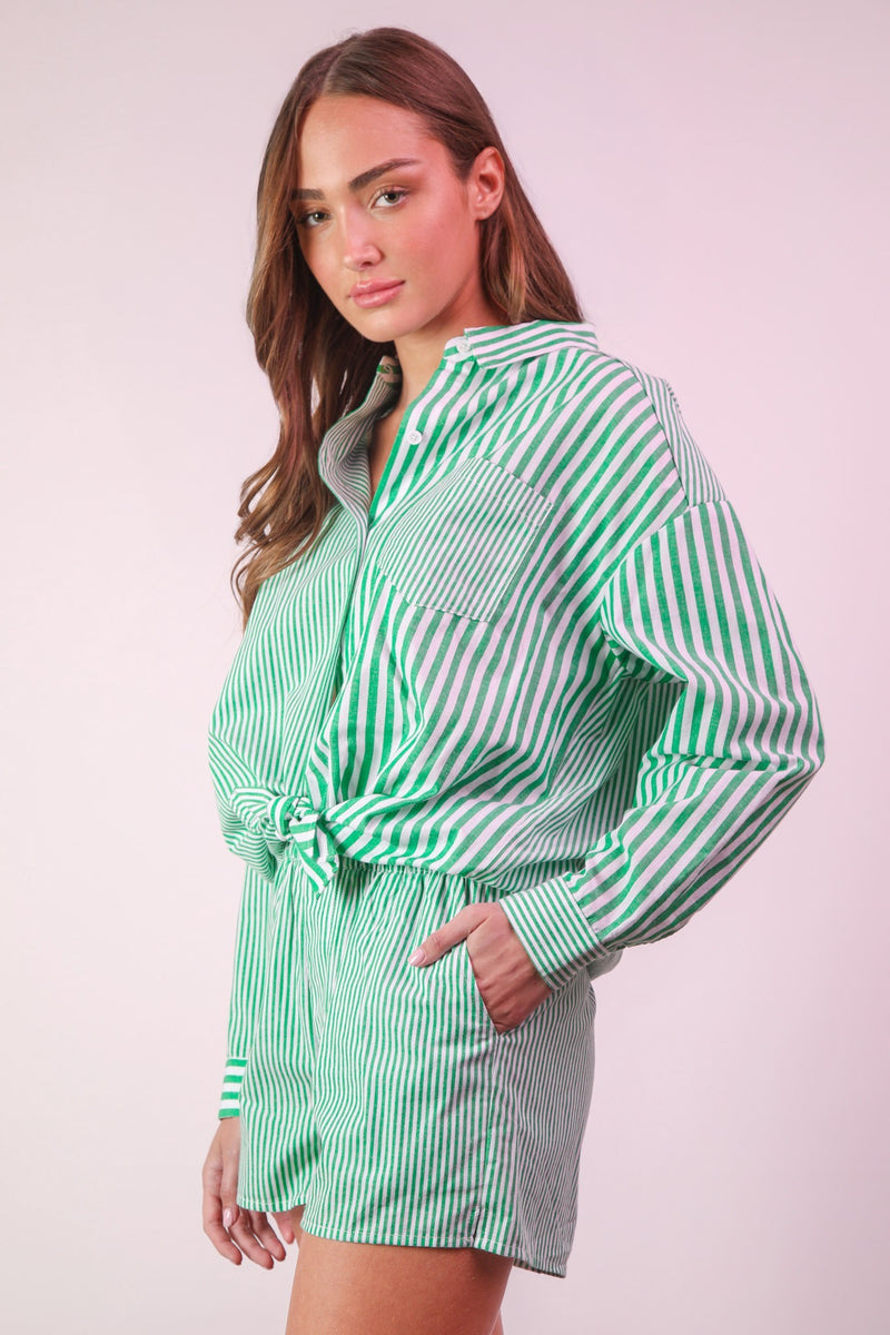 Allison Button Down Striped Shirt, Green