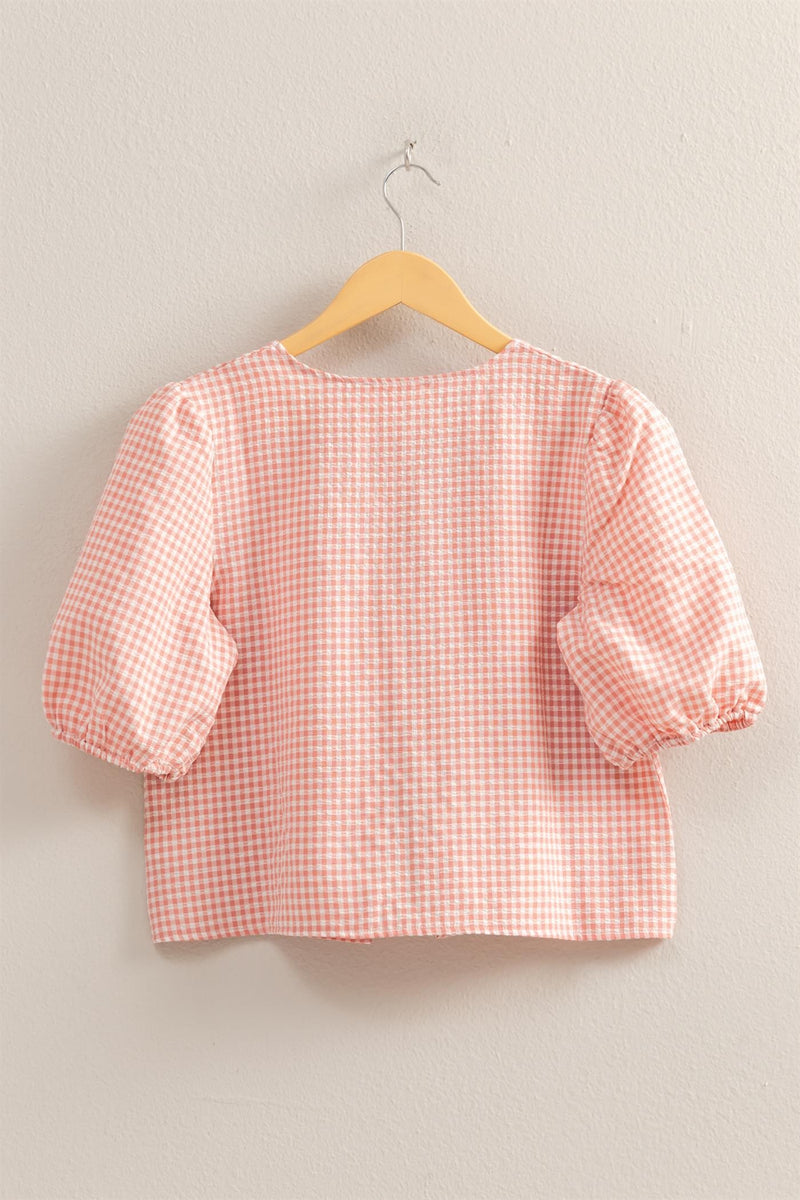 Murphy Gingham Tie Front Blouse, Pink