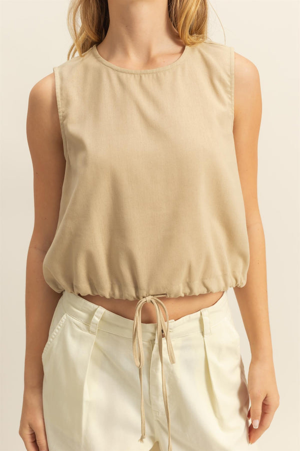 Charlie Washed Sleeveless Top, Light Taupe