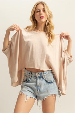 Elsie Oversized High Low Hem Top, Sand